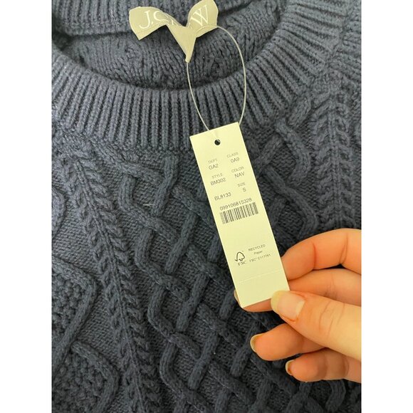 J. Crew Womens Pullover Sweater Small S Navy Blue Cable Knit chunky BM302 NWT - Picture 5 of 13